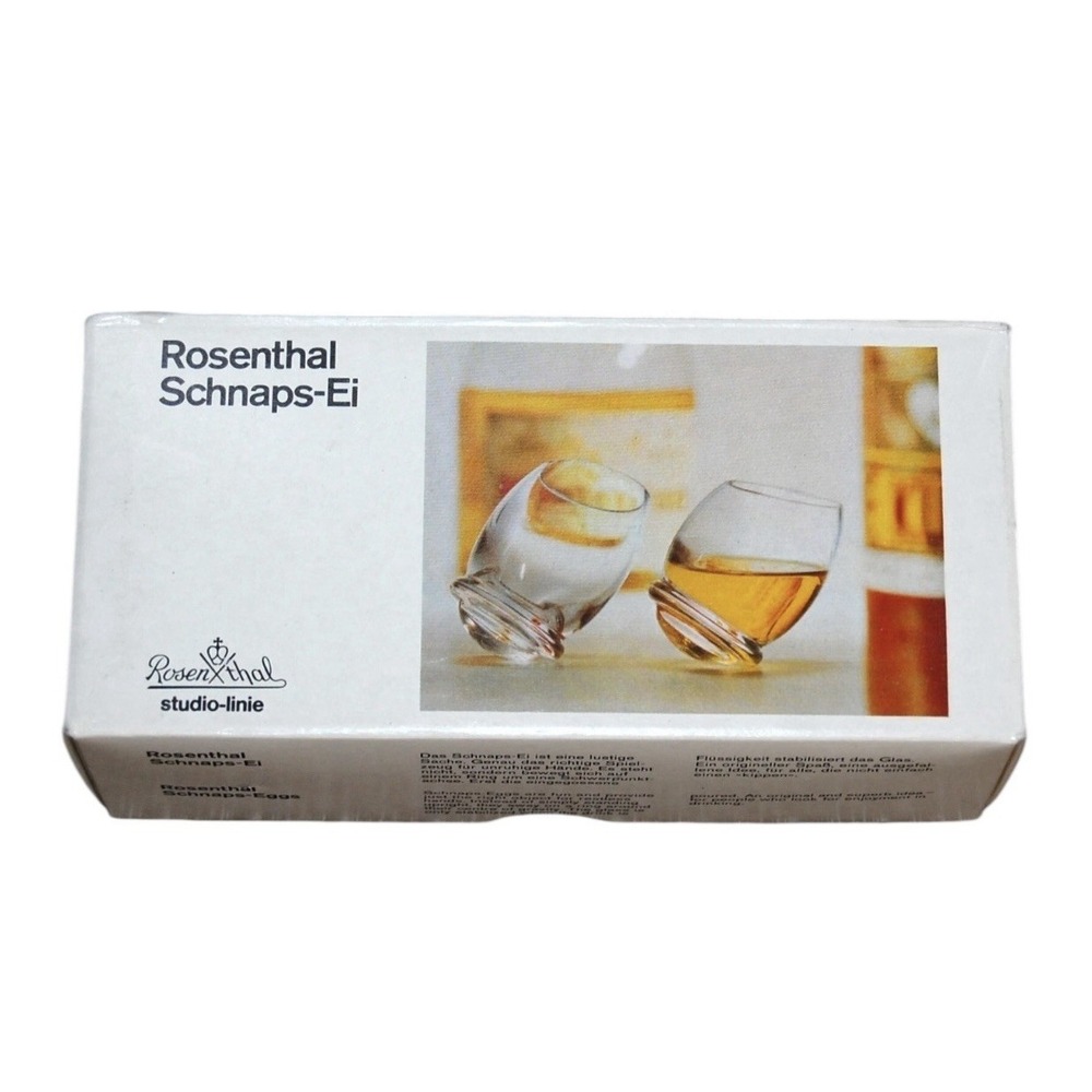 Rosenthal Studio VTG Crystal Roly Poly Glass Set of 2 Schnaps-Ei Barware‎ w/Box
